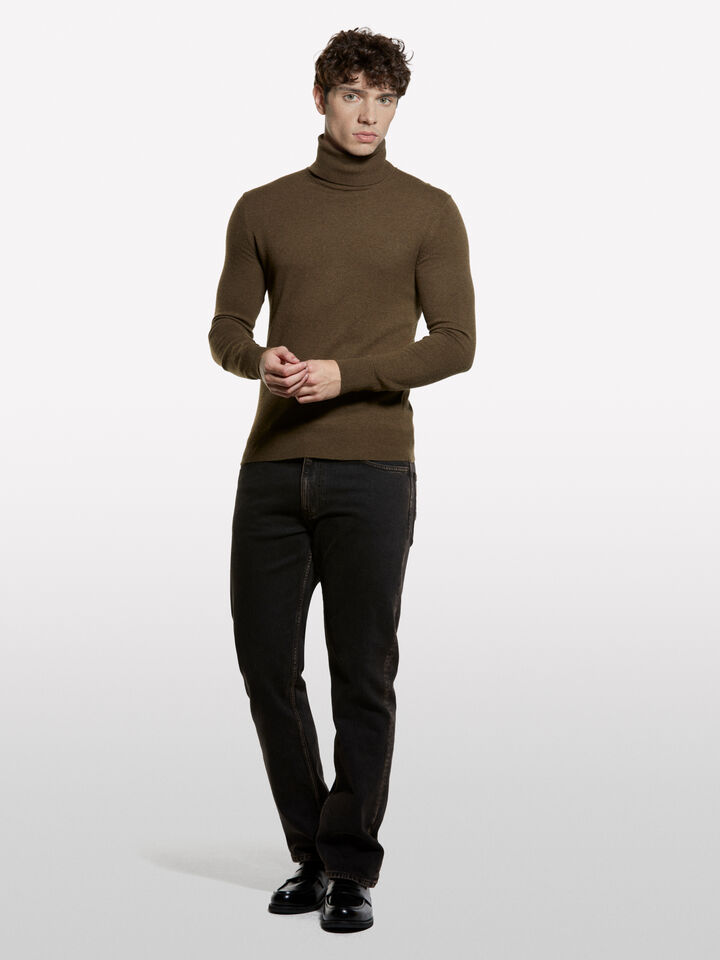 Brown regular fit sweater with high neck - men's high neck sweaters - Brown | Sisley image number 1